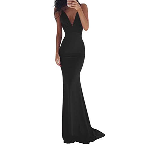 Tomwell Damen Abendkleider Elegante mit Fischschwanz Ärmellose Damen Mermaid Brautjungfernkleidung für Hochzeit Cocktail Party Schwarz L von Tomwell