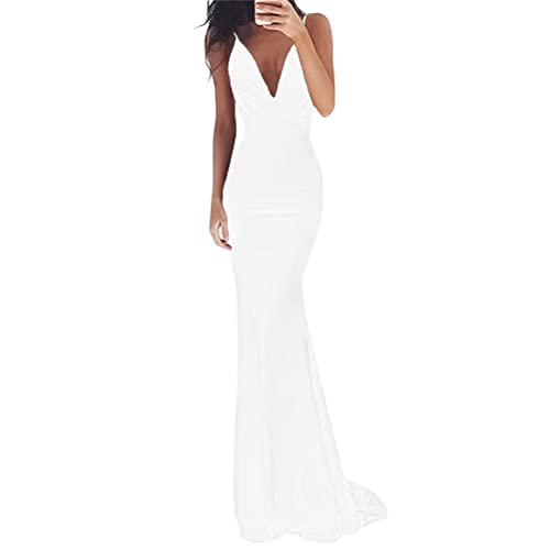 Tomwell Damen Abendkleider Elegante mit Fischschwanz Ärmellose Damen Mermaid Brautjungfernkleidung für Hochzeit Cocktail Party Weiß L von Tomwell