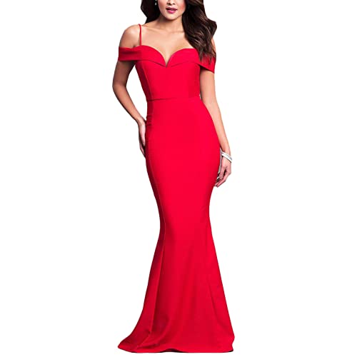 Tomwell Damen Abendkleider Elegante mit Fischschwanz Ärmellose Damen Mermaid Brautjungfernkleidung für Hochzeit Cocktail Party Z Rot S von Tomwell