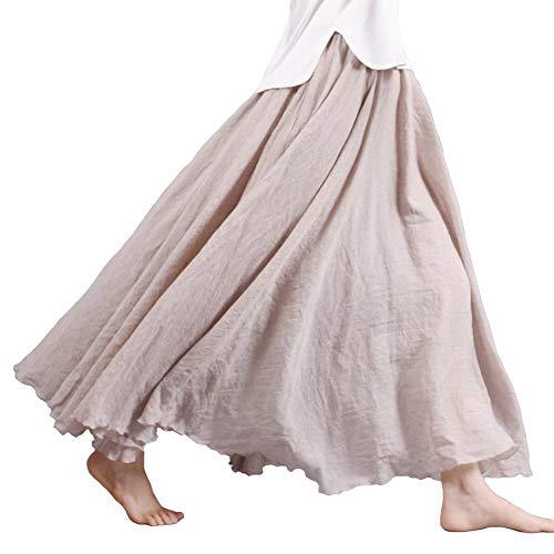 Tomwell Damen Baumwolle Leinen Double Layer Elastische Taille Langen Langer RockMaxi Rock Hohe Taille Langer Rock A Beige 85 von Tomwell