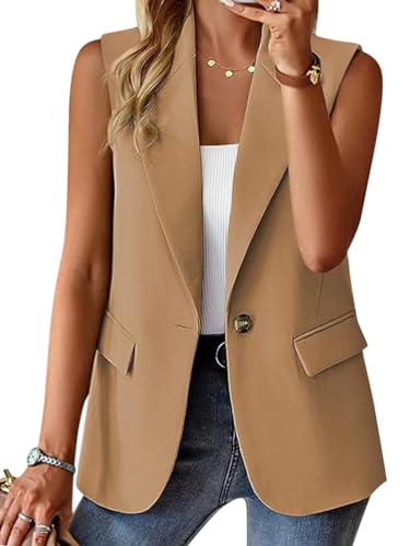 Tomwell Damen Blazer Business Anzug Elegant Anzugjacke Festlich Mantel Einfarbig Slim Fit Revers Geschäft Jacke Mode Cardigan Anzug Trenchcoat A Khaki XS von Tomwell