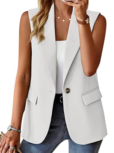 Tomwell Damen Blazer Business Anzug Elegant Anzugjacke Festlich Mantel Einfarbig Slim Fit Revers Geschäft Jacke Mode Cardigan Anzug Trenchcoat A Weiß XXL von Tomwell