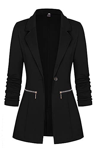 Tomwell Damen Blazer Elegant Anzugjacke Mantel mit Knopfleiste Military Blazer Lang Slim Fit Freizeit Stehkragen Business Büro Anzug Trenchcoat Jacken Schwarz XL von Tomwell