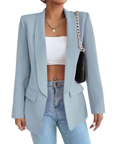 Tomwell Damen Blazer Elegant Business Blazer Anzug Mode Open Front Cardigan Langarm Mantel Einfarbig Slim Fit Revers Geschäft Jacke mit Tasche A Blau XL von Tomwell