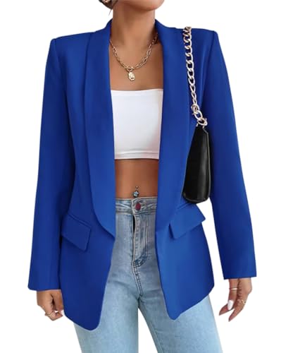 Tomwell Damen Blazer Elegant Business Blazer Anzug Mode Open Front Cardigan Langarm Mantel Einfarbig Slim Fit Revers Geschäft Jacke mit Tasche A Dunkelblau XL von Tomwell