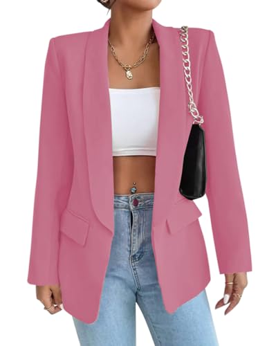 Tomwell Damen Blazer Elegant Business Blazer Anzug Mode Open Front Cardigan Langarm Mantel Einfarbig Slim Fit Revers Geschäft Jacke mit Tasche A Rosa L von Tomwell