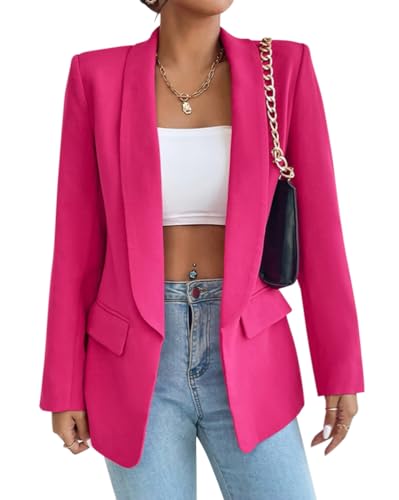 Tomwell Damen Blazer Elegant Business Blazer Anzug Mode Open Front Cardigan Langarm Mantel Einfarbig Slim Fit Revers Geschäft Jacke mit Tasche A Rose Rot XL von Tomwell