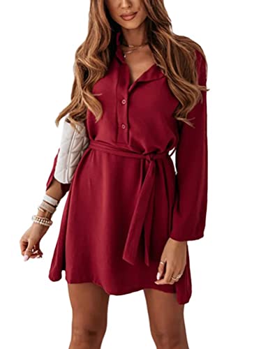 Tomwell Damen Blazer Kleid Einfarbiges Zweireihiges Anzugkleid Mit Hoher Taille Business Büro Jacken Anzug MiniKleid mit Gürtel B Rot S von Tomwell