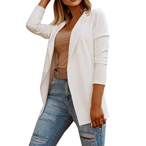 Tomwell Damen Blazer Slim Fit Anzugjacke Elegant Langarm Revers Frauen Sakko Einfarbig Kurz Jacke EIN Knopf Blazer Business Anzug Büro Jacke Weiß XS von Tomwell