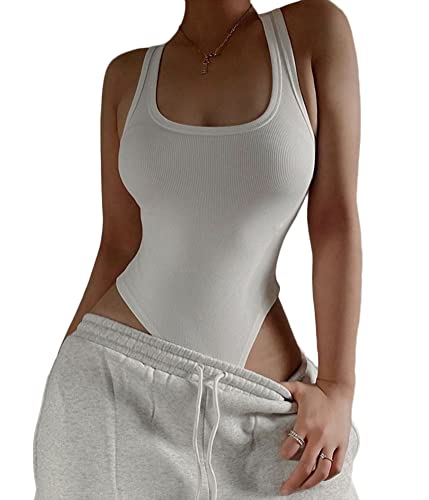 Tomwell Damen Body Sling Overall Sommer Sexy Slim Body Elegant Bodysuit Tops Einfarbig Oberteil Wrap Bodies Langarmbody Classics Jumpsuit A Weiß XL von Tomwell