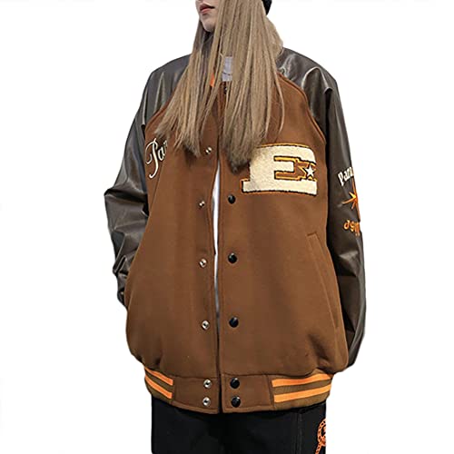 Tomwell Damen Bomberjacke College Oversized Patchwork Bedruckte Baseball Jacke 90S Vintage Racing Jacke Sweat Jacket Baseball Mantel N Schwarz L von Tomwell