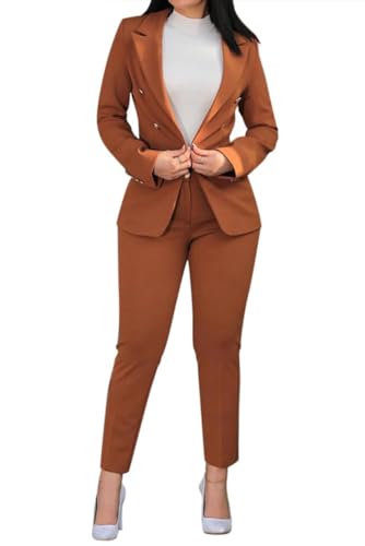 Tomwell Damen Business Blazer Hosenanzug Set Für Die Arbeit Langarm Blazer Und Hosen Set Anzug 2 Stück Anzüge Outfit D Kaffee XL von Tomwell