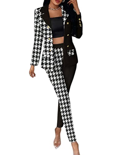 Tomwell Damen Business Blazer Hosenanzug Set Für Die Arbeit Langarm Blazer Und Hosen Set Anzug 2 Stück Anzüge Outfit Schwarz L von Tomwell