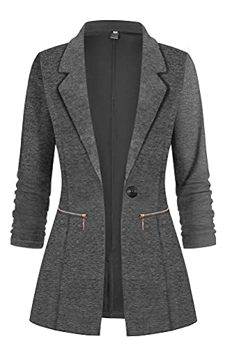 Tomwell Damen Cardigan Elegant Blazer Langärmliger Anzugjacke Blazer Revers Business Mantel mit Knopfleiste Slim Fit Jacke Casual Anzug Trenchcoat mit Tasche Dunkelgrau S von Tomwell