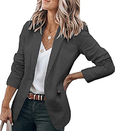 Tomwell Damen Cardigan Elegant Blazer Langärmliger Anzugjacke Einfarbig Blazer Revers Business Mantel mit Knopfleiste Slim Fit Bolero Jacke Anzug Trenchcoat mit Tasche Dunkelgrau L von Tomwell