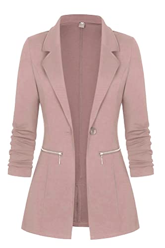 Tomwell Damen Cardigan Elegant Blazer Langärmliger Anzugjacke Einfarbig Blazer Revers Business Mantel mit Knopfleiste Slim Fit Jacke Casual Anzug Trenchcoat mit Tasche Rosa M von Tomwell