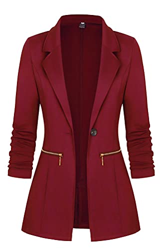 Tomwell Damen Cardigan Elegant Blazer Langärmliger Anzugjacke Einfarbig Blazer Revers Business Mantel mit Knopfleiste Slim Fit Jacke Casual Anzug Trenchcoat mit Tasche Rot XL von Tomwell