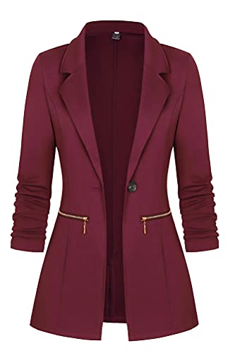 Tomwell Damen Cardigan Elegant Blazer Langärmliger Anzugjacke Einfarbig Blazer Revers Business Mantel mit Knopfleiste Slim Fit Jacke Casual Anzug Trenchcoat mit Tasche Weinrot XXL von Tomwell