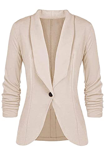 Tomwell Damen Cardigan Elegant Blazer Langärmliger Anzugjacke Einfarbig Blazer Revers Business Mantel mit Knopfleiste Slim Fit Jacke Casual Anzug Trenchcoat mit Tasche Y Aprikose L von Tomwell