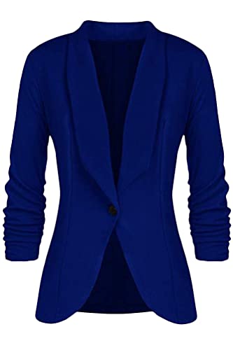 Tomwell Damen Cardigan Elegant Blazer Langärmliger Anzugjacke Einfarbig Blazer Revers Business Mantel mit Knopfleiste Slim Fit Jacke Casual Anzug Trenchcoat mit Tasche Y Blau L von Tomwell