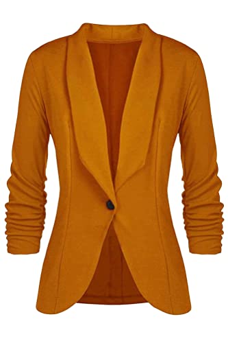 Tomwell Damen Cardigan Elegant Blazer Langärmliger Anzugjacke Einfarbig Blazer Revers Business Mantel mit Knopfleiste Slim Fit Jacke Casual Anzug Trenchcoat mit Tasche Y Gelb XXL von Tomwell