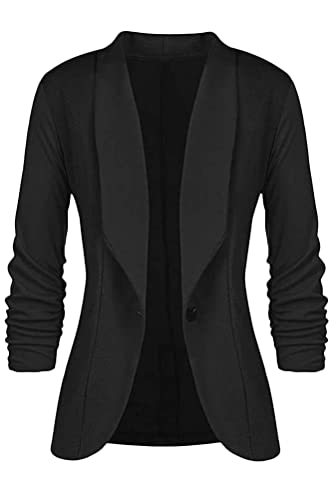 Tomwell Damen Cardigan Elegant Blazer Langärmliger Anzugjacke Einfarbig Blazer Revers Business Mantel mit Knopfleiste Slim Fit Jacke Casual Anzug Trenchcoat mit Tasche Y Schwarz M von Tomwell