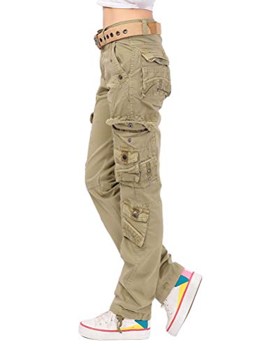 Tomwell Damen Cargo Hose Cargohose Casual Freizeit Sports Hose Outdoorhose Arbeitshose Mit Multi Pockets Khaki Small von Tomwell