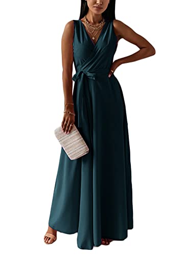 Tomwell Damen Cocktailkleid Maxikleid Abend Party Kleid Elegant Frauen Bodenlang Abendkleider Side Split Ballkleid Wickelkleid C Dunkelgrün XL von Tomwell