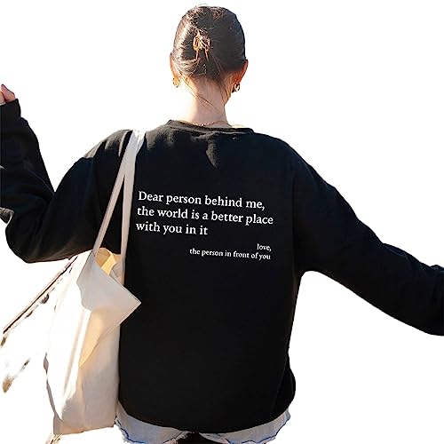 Tomwell Damen Dear Person Behind Me Shirt Damen You Are Enough Sweatshirt Langarm Y2K E-Girl Pullover Oversize Vintage Rundhals Pulli Rückendruck Oberteil Streetwear Tops A Schwarz M von Tomwell