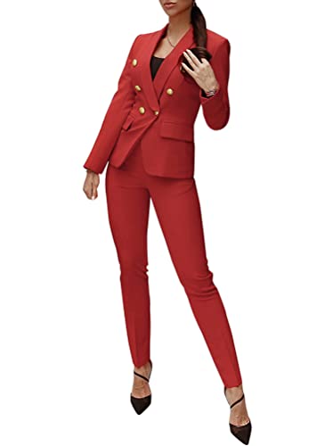 Tomwell Damen Elegant Business Anzug Set Hosenanzug Blazer Hose 2-teilig Anzug Karo Kariert Zweiteiler Slimfit Streetwear C Rot L von Tomwell