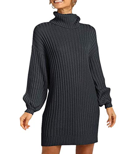 Tomwell Damen Elegant Fledermausärmel Pulloverkleid Langarm Strickkleid Pullover Minikleid Sweater Freizeitkleider Pullikleid Strickpullover Kleid Schwarz L von Tomwell