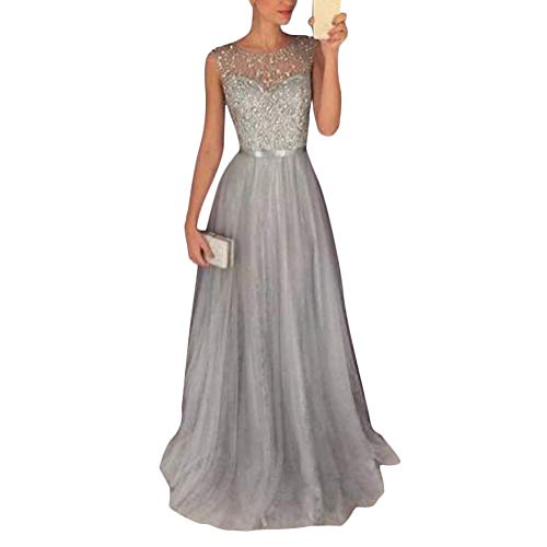 Tomwell Damen Elegant Langes Abendkleid Festliche Kleider Cocktailkleid Chiffon Faltenrock Kleid B Weiß 42 von Tomwell