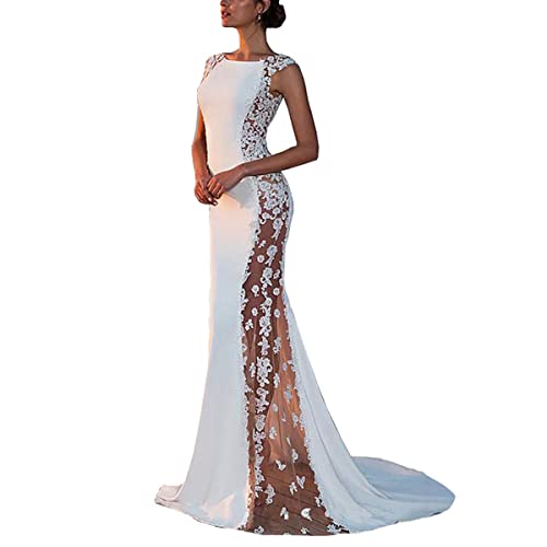 Tomwell Damen Elegant Maxi Kleider V-Ausschnitt Lang Abendkleid Festlich Cocktail Herbstkleider Elegant Hochzeitkleid Brautkleid B Weiß S von Tomwell