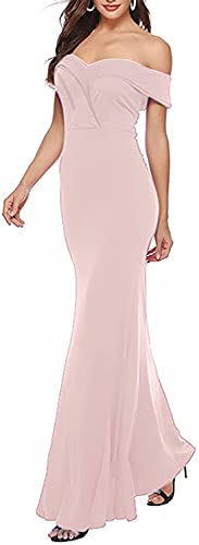 Tomwell Damen Elegant Spitzenkleider Vokuhila Schulterfrei Ballkleid Abendkleid Hochzeit Cocktailkleider A Rosa S von Tomwell