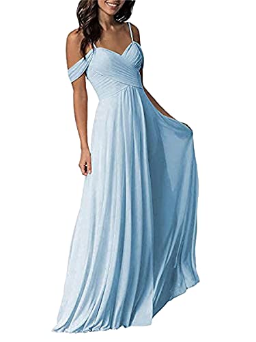 Tomwell Damen Elegante Brautjungfernkleid V-Ausschnitt Rückenfrei Partykleid Ärmellos Schulterfrei Bodenlang Cocktailkleid Sommerkleid Formal Festlich Abschlussball Ballkleid A Blau L von Tomwell