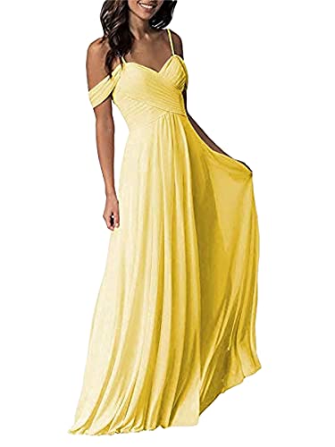 Tomwell Damen Elegante Brautjungfernkleid V-Ausschnitt Rückenfrei Partykleid Ärmellos Schulterfrei Bodenlang Cocktailkleid Sommerkleid Formal Festlich Abschlussball Ballkleid A Gelb M von Tomwell