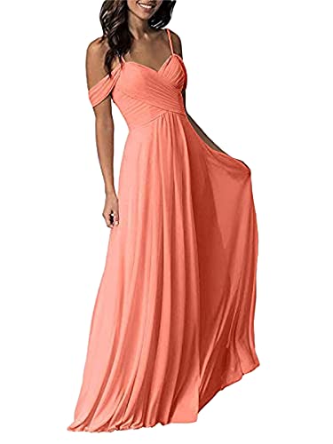 Tomwell Damen Elegante Brautjungfernkleid V-Ausschnitt Rückenfrei Partykleid Ärmellos Schulterfrei Bodenlang Cocktailkleid Sommerkleid Formal Festlich Abschlussball Ballkleid A Orange XS von Tomwell