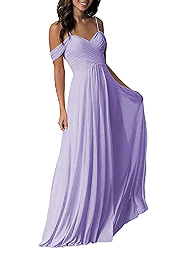 Tomwell Damen Elegante Brautjungfernkleid V-Ausschnitt Rückenfrei Partykleid Ärmellos Schulterfrei Bodenlang Cocktailkleid Sommerkleid Formal Festlich Abschlussball Ballkleid A Violett M von Tomwell