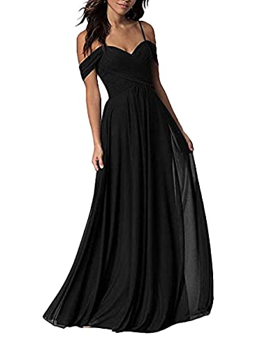 Tomwell Damen Elegante Brautjungfernkleid V-Ausschnitt Rückenfrei Partykleid Ärmellos Schulterfrei Bodenlang Cocktailkleid Sommerkleid Formal Festlich Abschlussball Ballkleid B Schwarz XXL von Tomwell