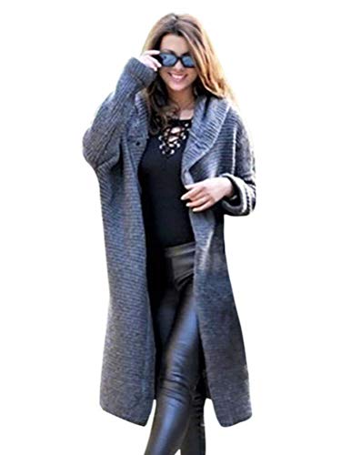 Tomwell Damen Elegante Gestrickte Strickjacke Outwear Lange Verdicken Cardigan Strickmantel mit Kapuzen Winterjacke Pullover Pulli Offener Ausschnitt (48, Grau) von Tomwell