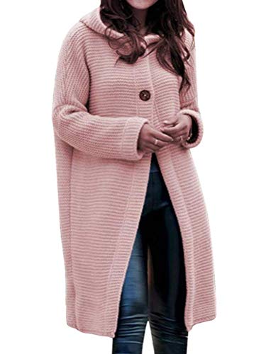 Tomwell Damen Elegante Gestrickte Strickjacke Outwear Lange Verdicken Cardigan Strickmantel mit Kapuzen Winterjacke Pullover Pulli Offener Ausschnitt A Rosa 38 von Tomwell