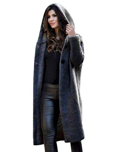 Tomwell Damen Elegante Gestrickte Strickjacke Outwear Lange Verdicken Cardigan Strickmantel mit Kapuzen Winterjacke Pullover Pulli Offener Ausschnitt A Schwarz 38 von Tomwell