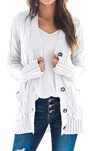 Tomwell Damen Elegante Gestrickte Strickjacke Outwear Lange Verdicken Cardigan Strickmantel mit Kapuzen Winterjacke Pullover Pulli Offener Ausschnitt B Weiß 34 von Tomwell