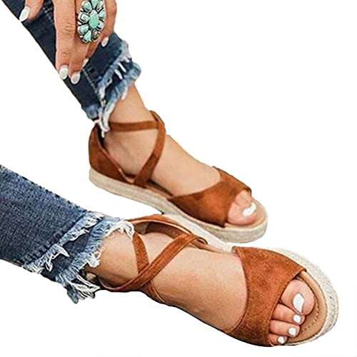 Tomwell Damen Espadrilles Sandalen Plateausohle Strandsandalen Schnalle Sommer Bequeme Elegante Sandaletten Braun 43 EU von Tomwell