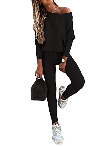 Tomwell Damen Freizeitanzug Elegant Zweiteiler Hosenanzug Casual Hausanzug Langarmshirt Lange Hosen Bekleidung Set Lässige Änzuge Z Schwarz M von Tomwell