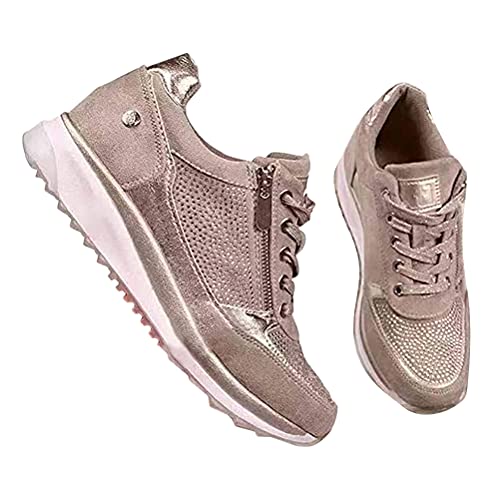 Tomwell Damen Freizeitschuhe Mode Wedge Heel Flache Schuhe Reißverschluss Schnürsenkel Bequeme Damen Sneakers Weibliche Vulkanisierte Schuhe Braun 38 EU von Tomwell