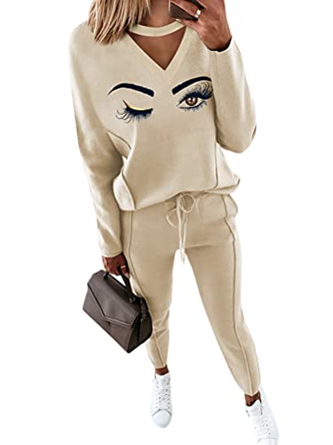 Tomwell Damen Frühling Freizeitanzug Sportanzug Jogginganzug Trainingsanzug 2 Teiliges Langarm Hosenanzug Loose Fit Jogginganzug Trainingsanzug Tracksuit D Auge XS von Tomwell