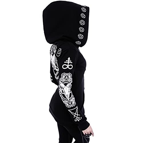 Tomwell Damen Gothic Kapuzenpullover Schwarz Punk Hoodie Mond Sweatshirt mit Kapuzen Sweatjacke Halloween Karneval Kostüm Streetwear Party Freizeit Kleidung C Schwarz S von Tomwell