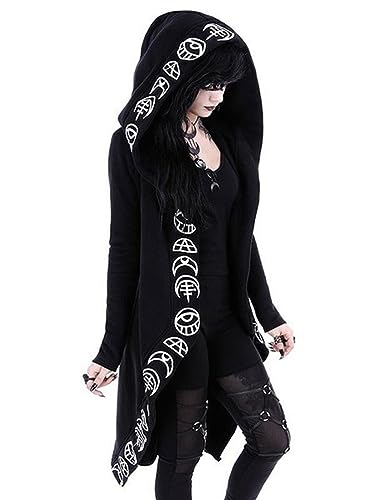 Tomwell Damen Gothic Kapuzenpullover Schwarz Punk Hoodie Mond Sweatshirt mit Kapuzen Sweatjacke Halloween Karneval Kostüm Streetwear Party Freizeit Kleidung G4 Schwarz L von Tomwell