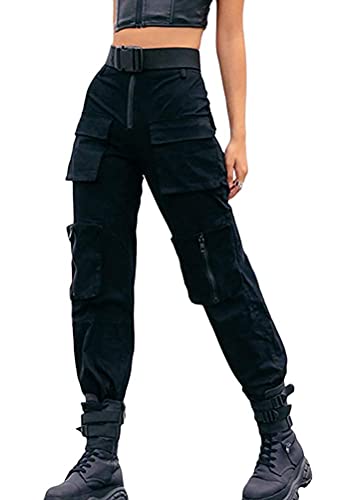 Tomwell Damen Haremshosen Baggy Hip Hop Hosen Tanz Jogging Schweiß Casual Streetwear Hose Pumphose mit a Kette A Schwarz S von Tomwell